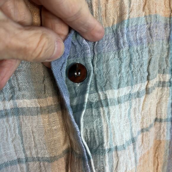 Soft Surroundings Linen Plaid Button Up Shirt Blue Pastel Gauzy Rainbow Fall - Picture 4 of 7